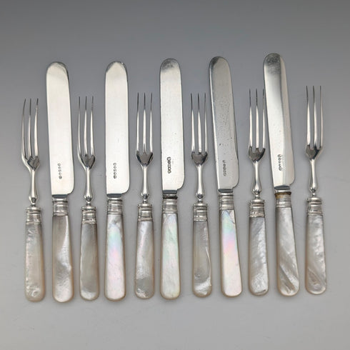 Late 19th Century British Antique Mother of Pearl Handle Tea Cutlery 5.5 Pair Christopher Johnson